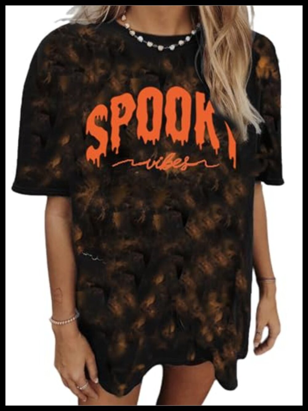 Oversized Halloween Tee Women Short Sleeve Spooky Season Crew Neck